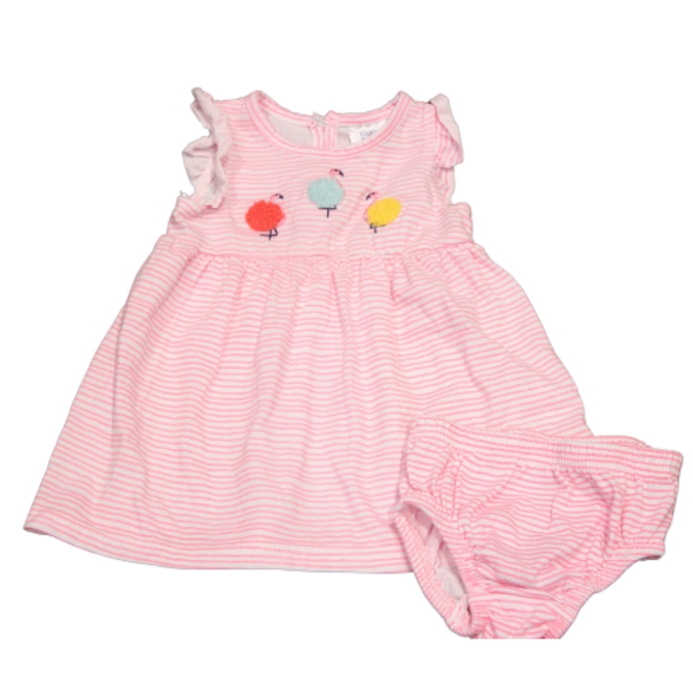 3/$20 🏷 BabyMode Pink & White Striped Flamingo Outfit Size 3-6m